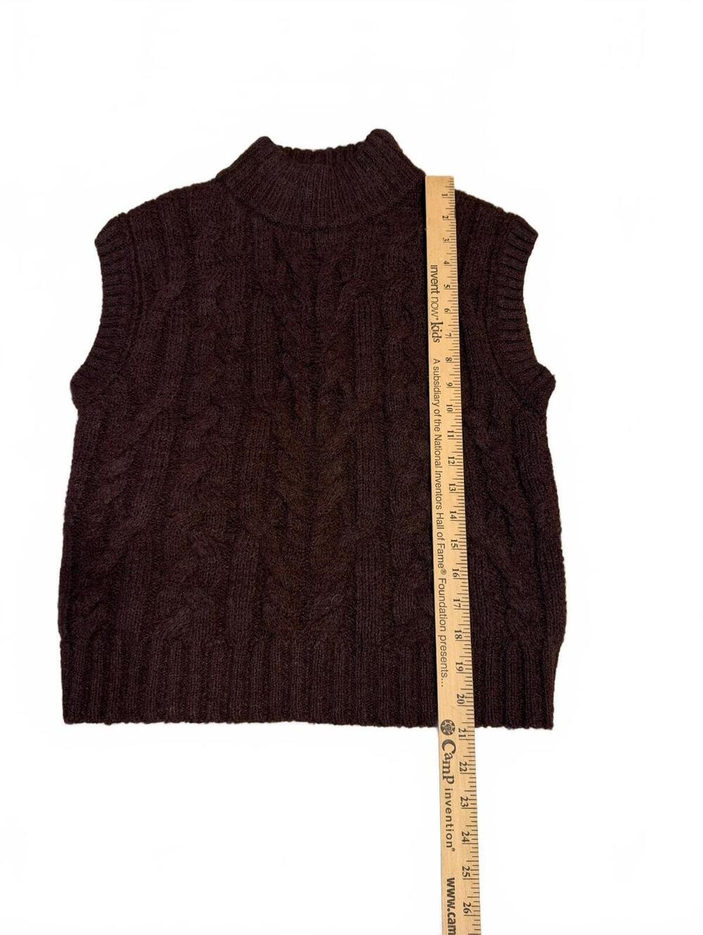 Brown Cable Knit Mock Neck Sweater Vest